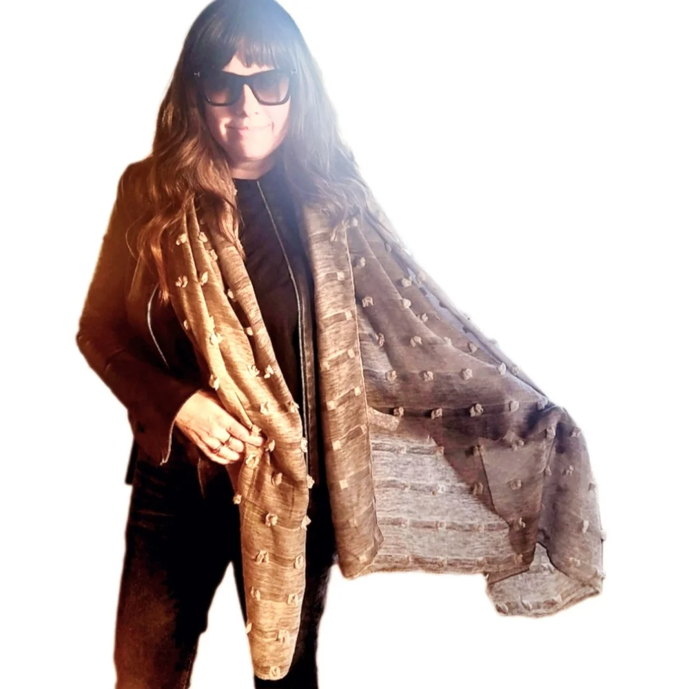 Elegant Lightweight Scarf Shawl in Soft Neutral Shades - Boutique Purchase NWOT